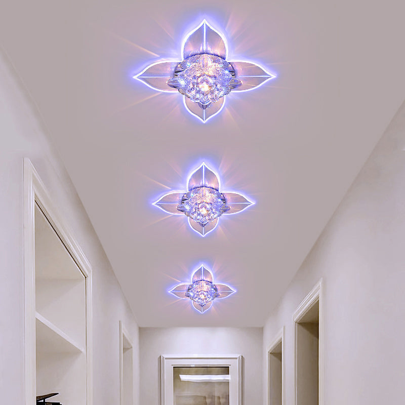 Petals Led Ceiling Light: Flower Crystal Flush-Mount Fixture