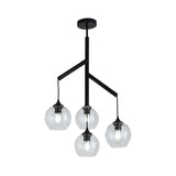 Contemporary 4-Light Metal Branch Chandelier: Black Hanging Pendant With Clear Glass Shade