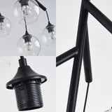 Contemporary 4-Light Metal Branch Chandelier: Black Hanging Pendant With Clear Glass Shade
