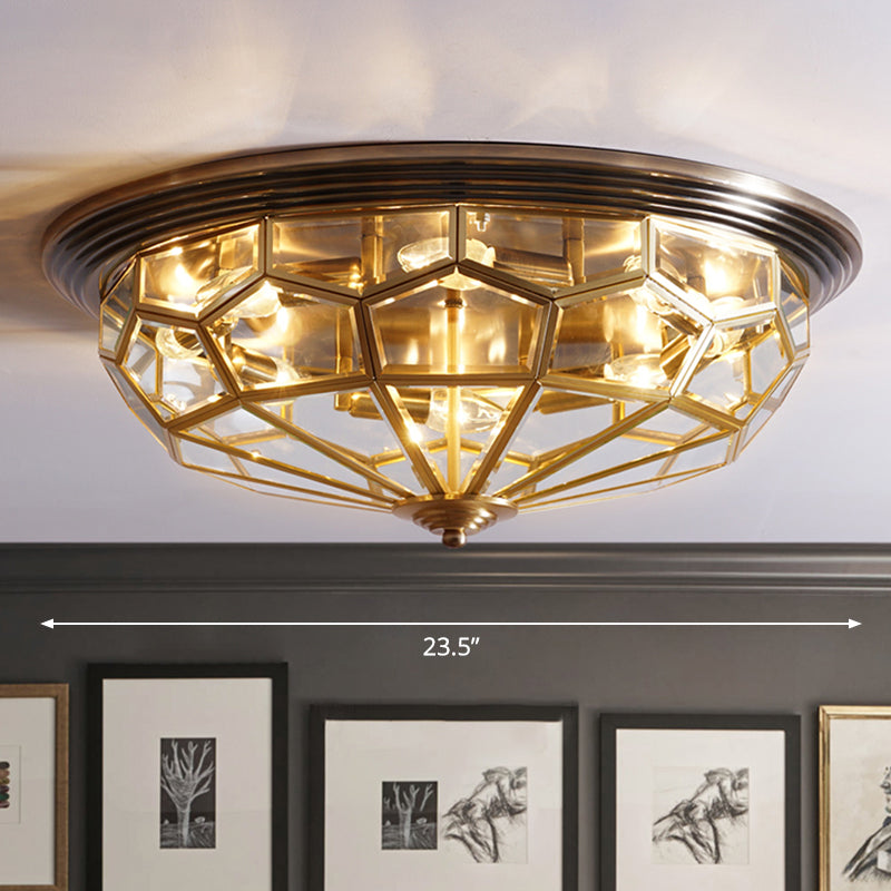 Antique Black & Brass Bedroom Flushmount Light With Clear Glass / 23.5