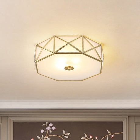 Geometric Flushmount Light With Gold Finish & Minimalistic White Glass Design