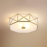 Geometric Flushmount Light With Gold Finish & Minimalistic White Glass Design 3 /