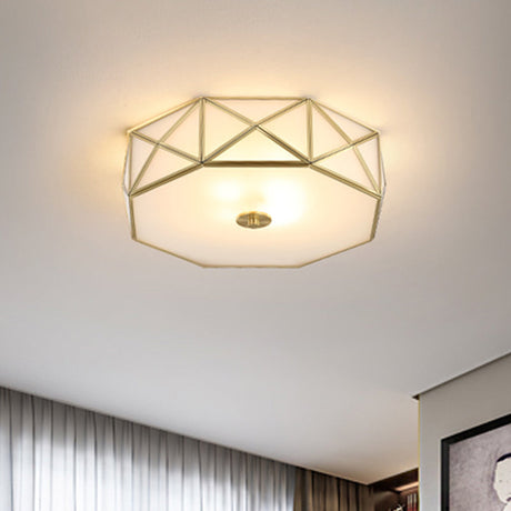 Geometric Flushmount Light With Gold Finish & Minimalistic White Glass Design