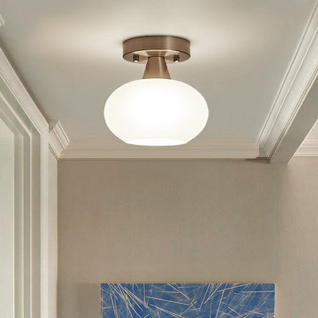 Ivory Glass Ceiling Light Fixture - Oval Simplicity Entryway Flush Mount Lighting