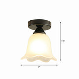 Frosted White Glass Ceiling Lamp With Rustic Black Flower Design - Semi Flush Light For Corridors