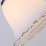 Vintage Ivory Glass Flared Ceiling Light With 1 Bulb - Semi Mount Black Fixture
