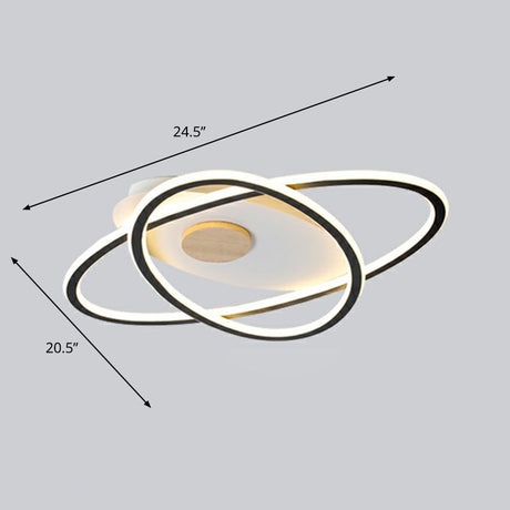 Modern Oval Flush Mount Led Ceiling Light Fixture For Bedroom Black / 20.5(53Cm) Remote Control