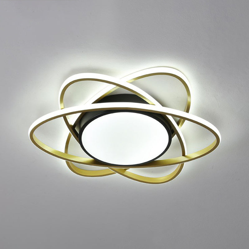 Modern Black Surface Mount Led Ceiling Light With Metallic Floral Design / 23 White