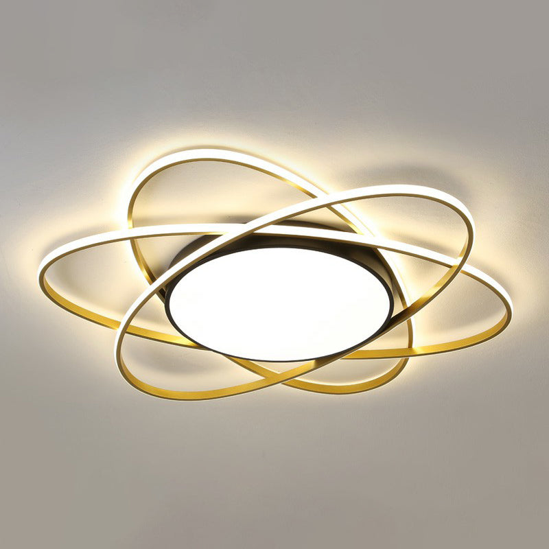 Modern Black Surface Mount Led Ceiling Light With Metallic Floral Design / 31.5 Remote Control