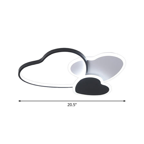 Modern Black Heart Led Flush Mount Light For Bedroom Ceiling / 20.5 White
