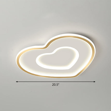 Ultra-Thin Gold Love Heart Led Ceiling Light For Bedroom / 20.5 White