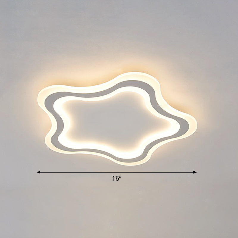 Kids Cartoon Acrylic Led Flushmount Ceiling Light With White Pentacle Design / 16 Warm