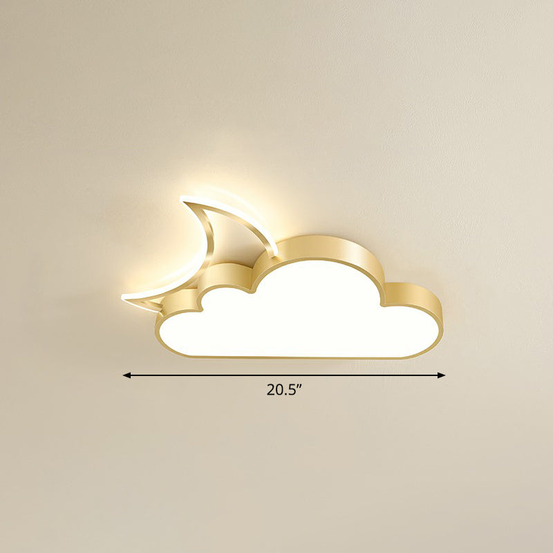 Childrens Metal Moon And Cloud Led Ceiling Fixture For Bedroom - Flush Mount Light Gold / 20.5 Warm