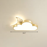 Childrens Metal Moon And Cloud Led Ceiling Fixture For Bedroom - Flush Mount Light Gold / 20.5 Warm