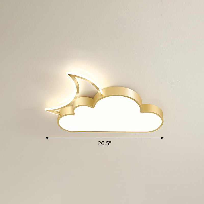 Childrens Metal Moon And Cloud Led Ceiling Fixture For Bedroom - Flush Mount Light Gold / 20.5