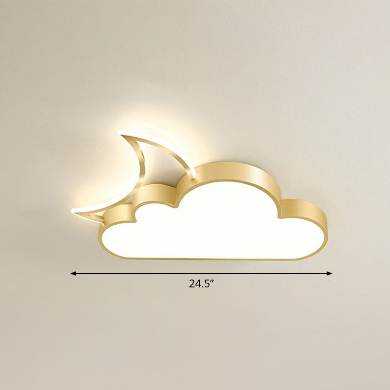 Childrens Metal Moon And Cloud Led Ceiling Fixture For Bedroom - Flush Mount Light Gold / 24.5