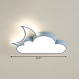 Childrens Metal Moon And Cloud Led Ceiling Fixture For Bedroom - Flush Mount Light Blue / 24.5
