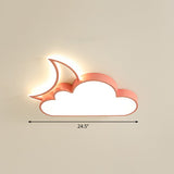 Childrens Metal Moon And Cloud Led Ceiling Fixture For Bedroom - Flush Mount Light Pink / 24.5 Warm