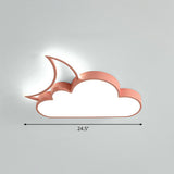 Childrens Metal Moon And Cloud Led Ceiling Fixture For Bedroom - Flush Mount Light Pink / 24.5 White