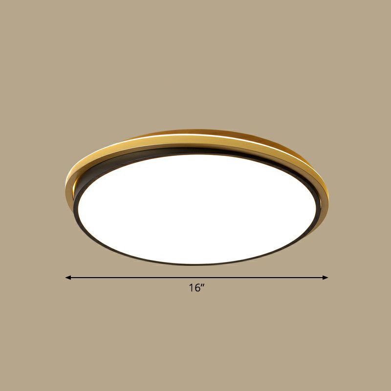 Minimalist Gold And Black Acrylic Round Led Flush Light For Bedroom Ceiling / 16 Remote Control