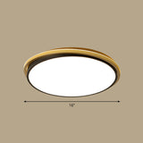 Minimalist Gold And Black Acrylic Round Led Flush Light For Bedroom Ceiling / 16 Remote Control