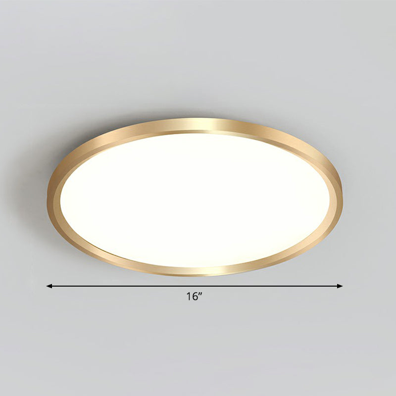 Gold Circle Bedroom Ceiling Flush Mount Led Light With Acrylic Simplicity / 16 White