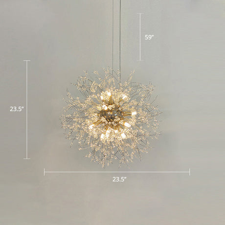 Clear Crystal Bead Led Ceiling Light: Modern & Stylish Dandelion Chandelier In Brass - Perfect For