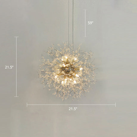Clear Crystal Bead Led Ceiling Light: Modern & Stylish Dandelion Chandelier In Brass - Perfect For