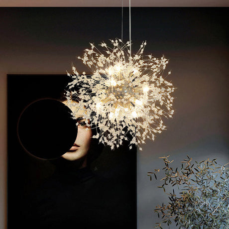 Clear Crystal Bead Led Ceiling Light: Modern & Stylish Dandelion Chandelier In Brass - Perfect For