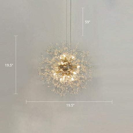 Clear Crystal Bead Led Ceiling Light: Modern & Stylish Dandelion Chandelier In Brass - Perfect For