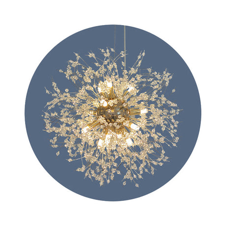 Clear Crystal Bead Led Ceiling Light: Modern & Stylish Dandelion Chandelier In Brass - Perfect For
