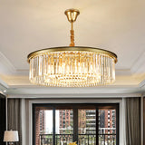 Modern Gold Finish Round Crystal Ceiling Chandelier For Living Room