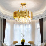 Minimalist Gold Living Room Chandelier With Crystal Drum Shade- 6 Lights Pendant Light