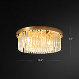 Prismatic Crystal Drum Flushmount Brass Ceiling Light For Living Room / 19.5
