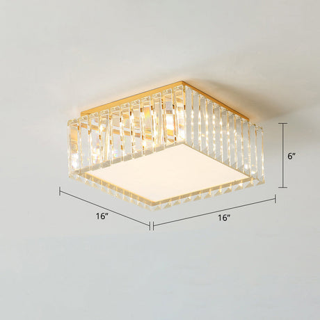 Geometric Crystal Led Flushmount Ceiling Light With Simple Champagne Style / 16 Square Plate