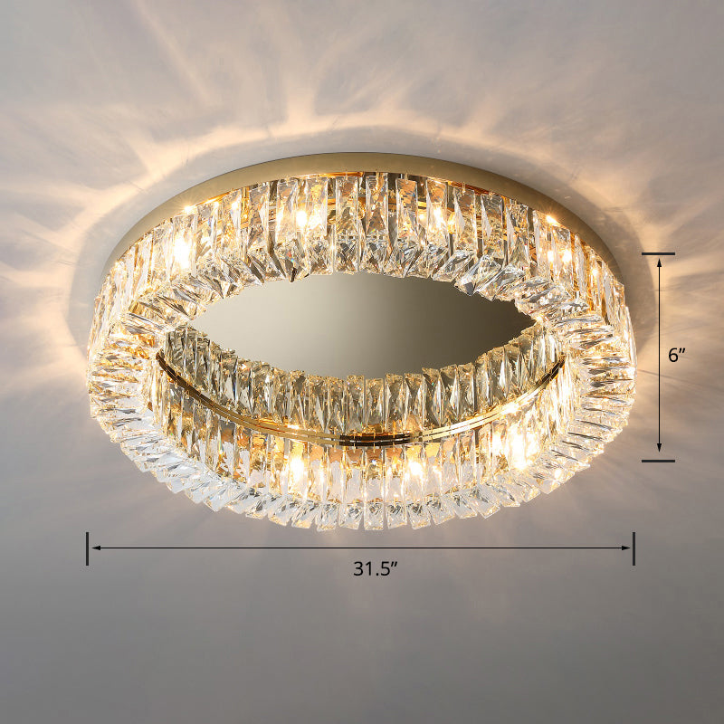 Beveled Cut Crystal Flush Mount Ceiling Light For Bedroom - Simple Style & Elegance Gold / 31.5