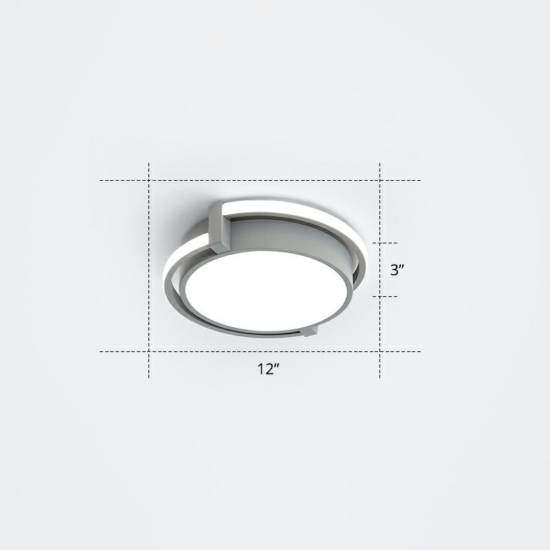 Nordic Circle Led Flush Mount Ceiling Light With Acrylic Diffuser Grey / 12 White