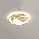 Minimalist Gold Round Metal Led Flush Mount Light For Bedroom Ceiling Lighting / 23.5 Remote Control