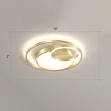 Minimalist Gold Round Metal Led Flush Mount Light For Bedroom Ceiling Lighting / 16 Warm