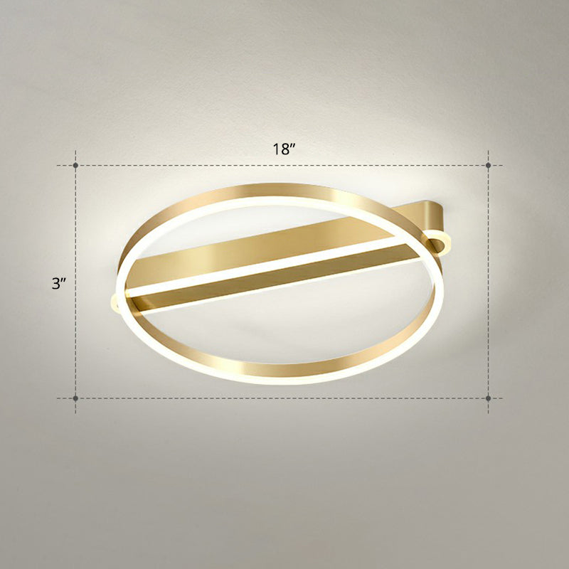 Gold Minimalist Metal Led Ceiling Light - Flush Mount For Bedroom / 18 White