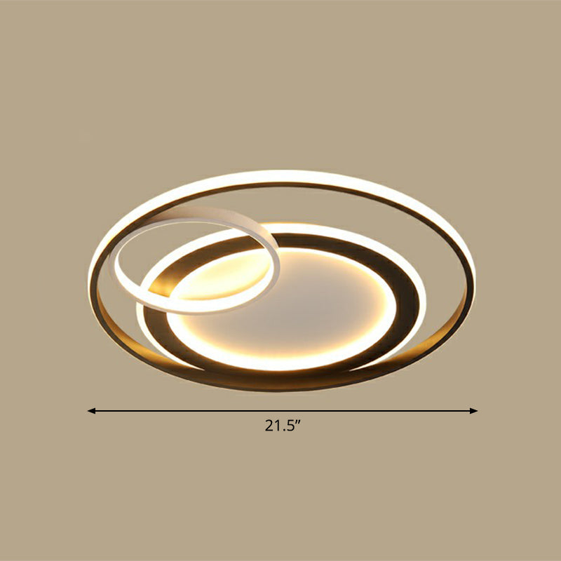 Minimalist Led Flush Ceiling Light Fixture - 3-Ring Bedroom Mount In Black / 21.5 Warm