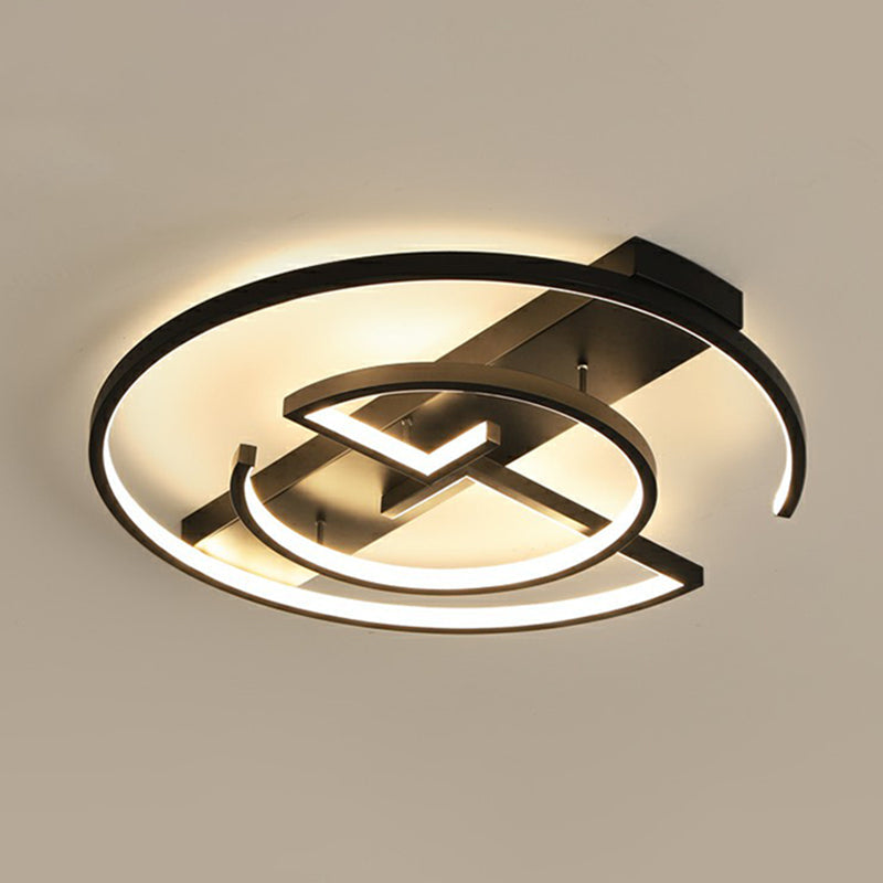 Metal Led Flush Light Fixture - Sleek Black Ceiling Lamp For Bedroom / 24.5 White