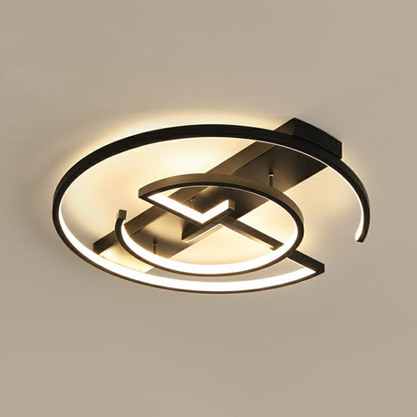 Metal Led Flush Light Fixture - Sleek Black Ceiling Lamp For Bedroom / 20.5 Remote Control Stepless
