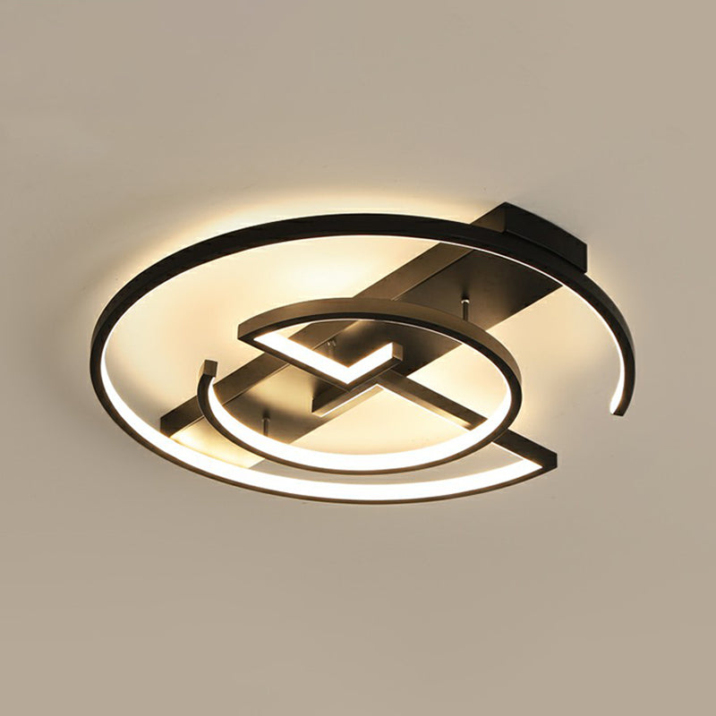 Metal Led Flush Light Fixture - Sleek Black Ceiling Lamp For Bedroom / 20.5 White