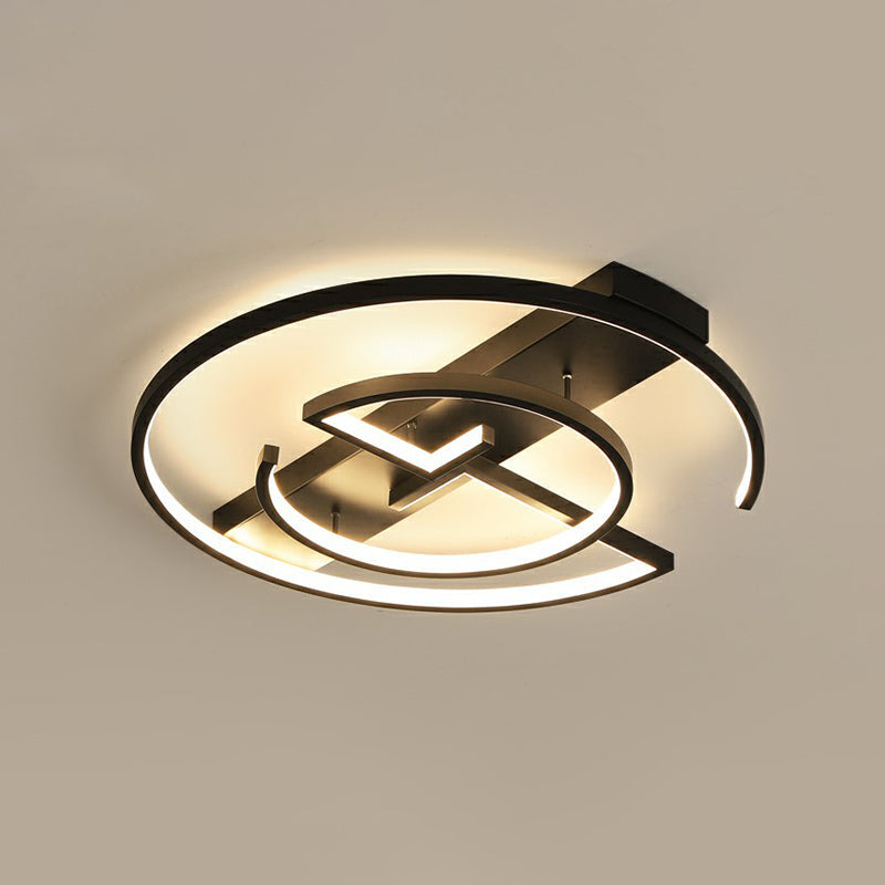 Metal Led Flush Light Fixture - Sleek Black Ceiling Lamp For Bedroom / 16.5 Remote Control Stepless