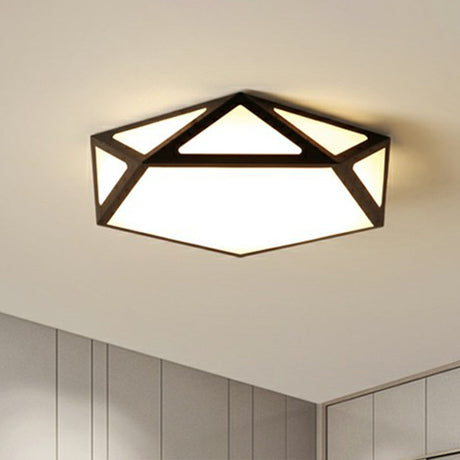 Modern Black Geometric Acrylic Shade Flush Mount Ceiling Light For Bedrooms / Remote Control