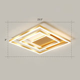 Minimalist Square Gold Led Flush Ceiling Light For Bedrooms / 23.5 Remote Control Stepless Dimming