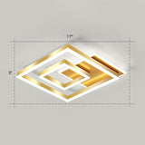 Minimalist Square Gold Led Flush Ceiling Light For Bedrooms / 17 White