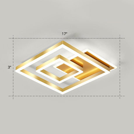 Minimalist Square Gold Led Flush Ceiling Light For Bedrooms / 17 White