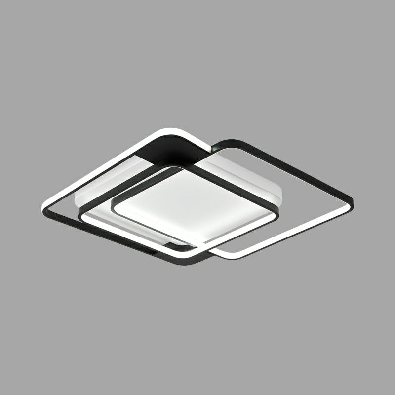 Modern Metal Black Led Square Flush Mount For Bedrooms / 16.5 Remote Control Stepless Dimming